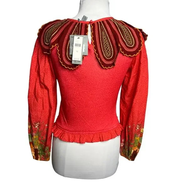 NWT Anthropologie Aliyana Collared Stretch Top Bl-nk Smocked SZ XS floral - Picture 3 of 7